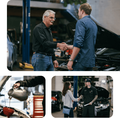 Repair shop with mechanic and customer shaking hands